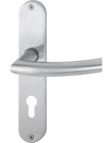 HOPPE Drückergarnitur Trondheim E1430Z/302, Langschild, oval, Profilzylinder gelocht, Entfernung 72mm, Vierkant 8mm, Türstärke 35 - 45mm, Befestigungstechnik ohne Stütznocken, grau, edelstahl matt