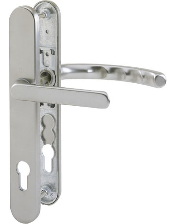 HOPPE Drückergarnitur Luxembourg 099KH/3357N/1500, Langschild, oval, Profilzylinder gelocht, Entfernung 92mm, Vierkant 8mm, Türstärke 67 - 72mm, Befestigungstechnik mit Stütznocken, grau, stahlfarbig, eloxiert