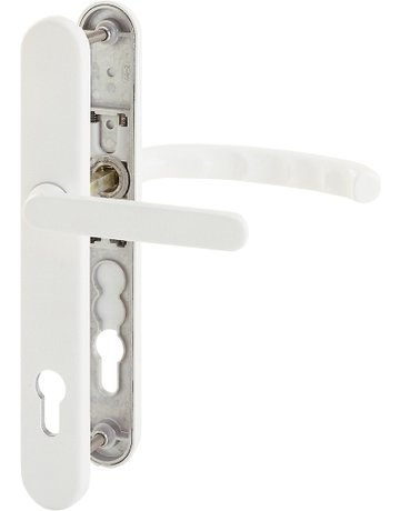 HOPPE Drückergarnitur Luxembourg 099KH/3357N/1500, Langschild, oval, Profilzylinder gelocht, Entfernung 92mm, Vierkant 8mm, Türstärke 67 - 72mm, Befestigungstechnik mit Stütznocken, weiß, verkehrsweiß, beschichtet