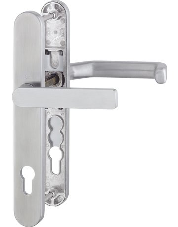 HOPPE Drückergarnitur Liverpool E099KH/3357N/1313G, Langschild, oval, Profilzylinder gelocht, Entfernung 92mm, Vierkant 8mm, Türstärke 67 - 72mm, Befestigungstechnik mit Stütznocken, grau, edelstahl matt