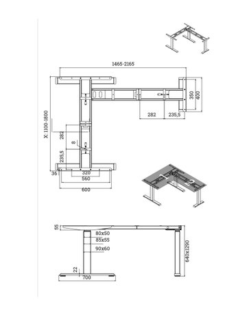 Bild Tischg. 3D Plus, 3-Bein mit Memit Einh 640-1290mm, Ral 9006, Weißaluminium - Topform-4