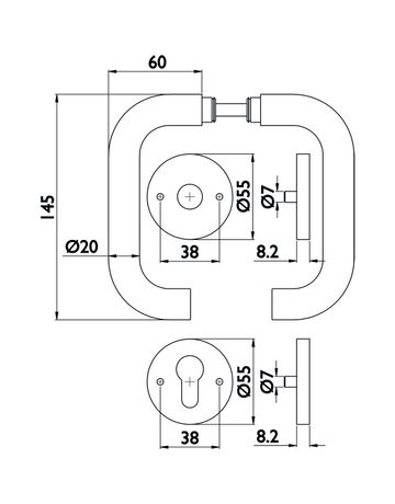 Bild Panik-Drückerrosettengrt. PZ Titania 9mm Edelstahl mit TS 45-58 mm-5