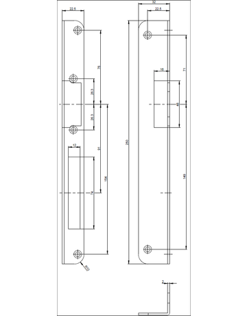 Bild GU Winkel Schließblech ferguard DIN LS 22.5x33x3x250mm für E-Öffner ohne Aust.St-1