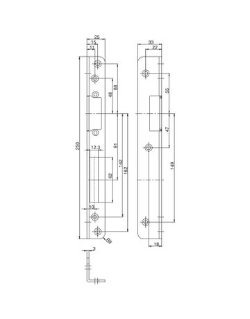 Bild Winkelschließblech für E-Öffner Links 25x33x3x250mm, o. Austauschst. Ferguard-2