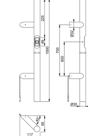 Bild Stoßgriff E5062BC Fingerscan,BA 700mm,DR,Ø35,F9714M - HOPPE-1