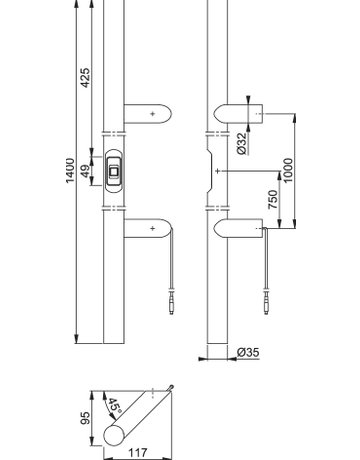Bild Stoßgriff E5062BC Fingerscan,BA 1.000mm,DL,Ø35,F9714M - HOPPE-1