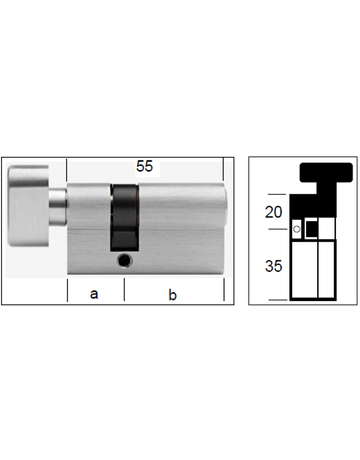 Bild Profil-Knaufzylinder für Glas mmv ohne Schl. Länge S 35mm / K 20mm-1