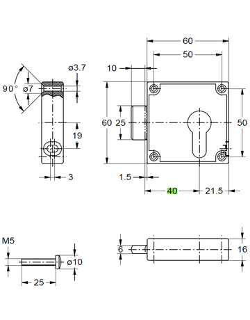 Bild Aufschraub Möbelschloss vernickelt 7405/40 PZ gelocht-1