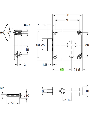 Bild Drehstangen-Schloss vernickelt 7401/40 PZ gelocht für 8 mm Stg.-1