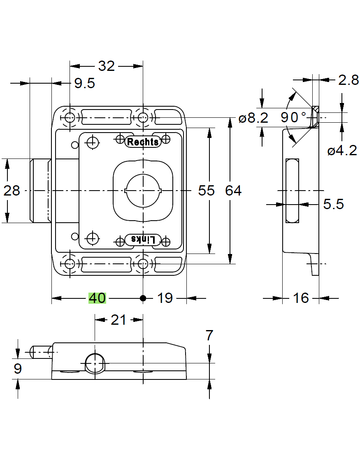 Bild System Drehstangen Schloss vernickelt 7781/40 ohne Schliesseinsatz für 8 mm Stg.-2