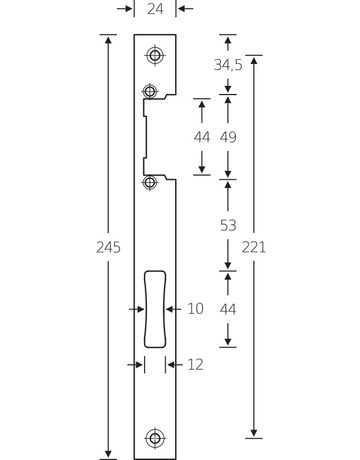 Bild Schließblech für Rohrrahmenschloss Niro 245x24x3, DIN LS für elektr. Öffner-1