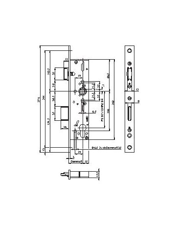 BKS Panik-Einsteckschloss (mechanisch) B-18260, U-Stulp, Edelstahl - BKS - 3