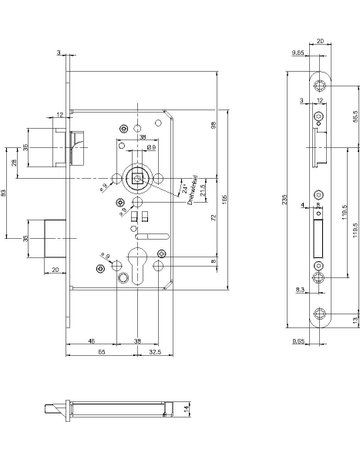 PA-Einsteckschloss B-12010 PZ72/9,D65,F24x235rd,EV1,PAF-D,DR ausw. - BKS - 2