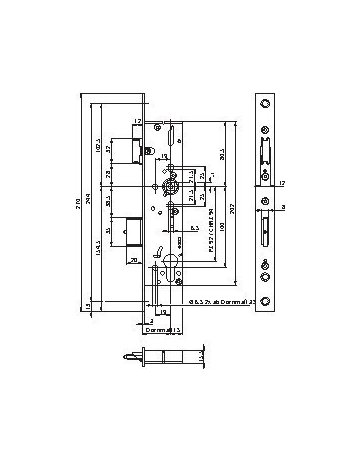 FH Panik-Einsteckschloss B-18210 PZ92/9,D35,F24x270,ER,PAF-B,DL ausw. - BKS - 2