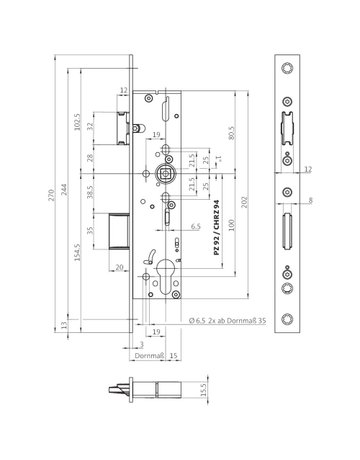 BKS Panik-Einsteckschloss (mechanisch) B-18200, F-Stulp, Edelstahl - BKS - 2