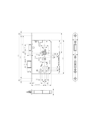 FH Panik-Einsteckschloss B-23250 PZ72/9,D65,F20x235rd,ER,PAF-D,DR - BKS - 1