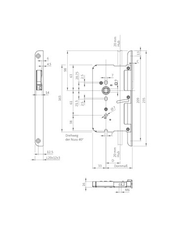 Panik-Treibriegelschloss B 2190 UG/9,D65,W20x12x235rd,ER,DR,STV35 - BKS - 1