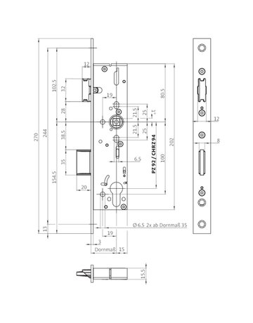 PA-Einsteckschloss B-18220 PZ92/9,D30,F24x270ktg,ER,PAF-C,DL ausw. - BKS - 2