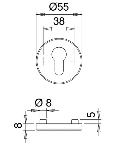 Schlüsselrosette 1056 innen,rund,PZ, 8mm, - edi - 2