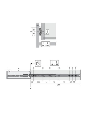 Kugelauszug KA 5632, 12,7 mm Einbaubreite, 300 mm, verzinkt, passiviert, blau passiviert - Hettich - 3