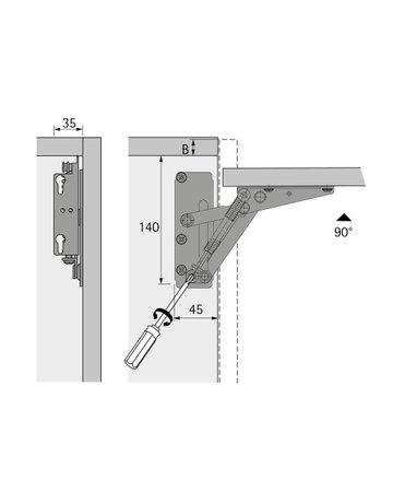 Lift, 80 - 220 N, 4.6 kg, 90° - Hettich - 2