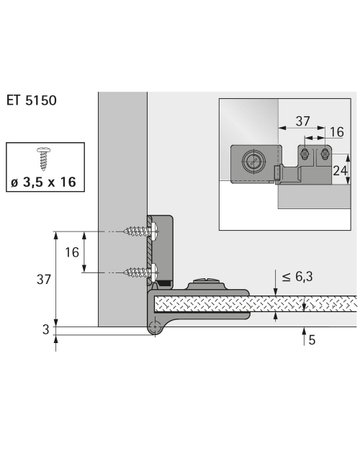 Glastürscharnier ET 5150, vernickelt, matt - Hettich - 5