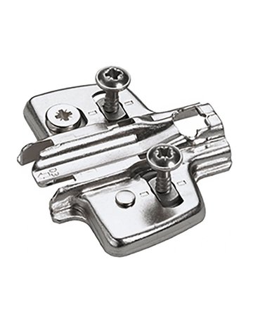 Kreuzmontageplatte mit Direkt-Höhenverstellung, vernickelt, Lochreihe 37 x 32 mm, Hettich Direkt mit Pilotzapfen und Spezialschrauben (für Bohrung ø 5 x 7,5 mm), Distanz 0.0 mm