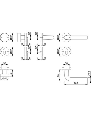 HOPPE Wechselgarnitur Bonn 58/42KV/42KVS/150, Rosette, Profilzylinder gelocht, Vierkant 8mm, DIN Links-Rechts, TS 37 - 42mm, Befestigungstechnik mit Stütznocken, silber, naturfarben, eloxiert - 3