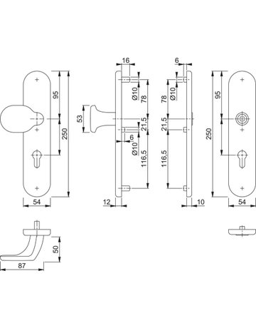 HOPPE Sicherheits-Wechselgarnitur 86G/3331/3310, Langschild oval, 12mm, ES 1, Profilzylinder gelocht, Entfernung 72mm, Vierkant 8mm, Türstärke 37-47mm, naturfarben eloxiert - 2