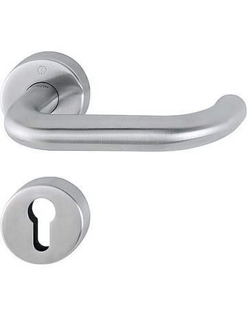 HOPPE Drückergarnitur Paris E138/42H/42HKVS, Rosette, Profilzylinder gelocht, Vierkant 8mm, DIN Links-Rechts, TS 40 - 45mm, Befestigungstechnik mit Stütznocken, grau, edelstahl matt-SecuSan - 1