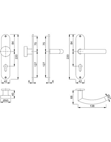 HOPPE Wechselgarnitur Trondheim E58/302/1430Z, Langschild, oval, Profilzylinder gelocht, Entfernung 72mm, Vierkant 8mm, Türstärke 35 - 45mm, Befestigungstechnik ohne Stütznocken, grau, edelstahl matt - 2
