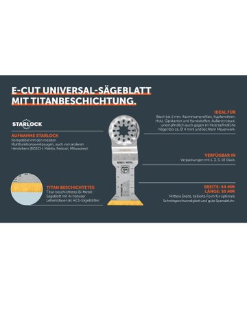E-Cut Universal-Sägeblatt mit Titanbe Breite: 44 mm|Länge: 55 mm|VE 1 St - Fein - 2
