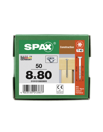 SPAX, Holzbauschraube  8 mm, Senkkopf, T-STAR plus, MULTI-Kopf,  4CUT, Teilgewinde, WIROX - SPAX - 6