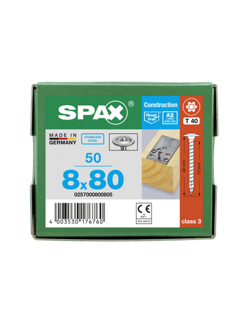 SPAX, Holzbauschraube HI.FORCE  8 mm, Tellerkopf, T-STAR plus, 4CUT, Vollgewinde, Edelstahl A2 - SPAX - 5