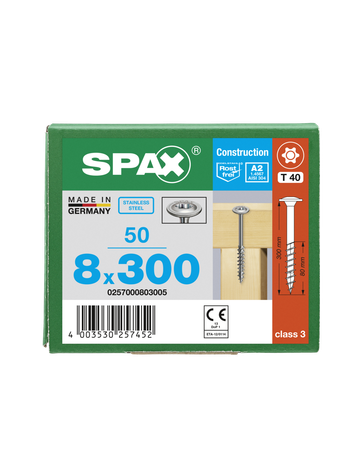 SPAX, Holzbauschraube HI.FORCE  8 mm, Tellerkopf, T-STAR plus, 4CUT, Teillgewinde, Edelstahl A2 - SPAX - 7