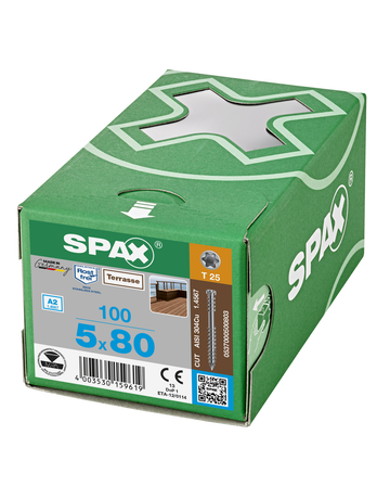 SPAX, Terrassenschraube, Zylinderkopf, T-STAR plus, CUT, Fixiergewinde, Edelstahl A2 - SPAX - 5