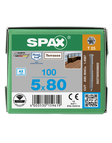 SPAX, Terrassenschraube, Zylinderkopf, T-STAR plus, CUT, Fixiergewinde, Edelstahl A2 - SPAX - 6