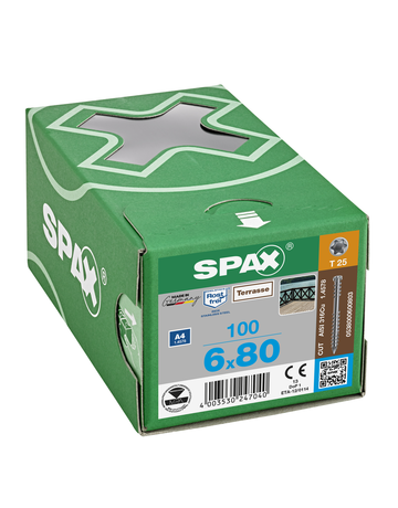 SPAX, Terrassenschraube, Zylinderkopf, T-STAR plus, CUT, Fixiergewinde, Edelstahl A4 - SPAX - 4