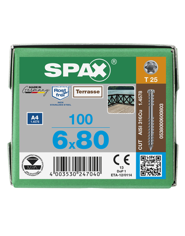 SPAX, Terrassenschraube, Zylinderkopf, T-STAR plus, CUT, Fixiergewinde, Edelstahl A4 - SPAX - 6