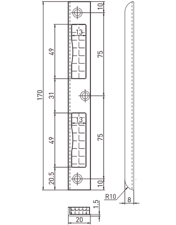Winkelschließblech mit Kunststoff-Unterkonstruktion für Zimmertüren - BMH - 2