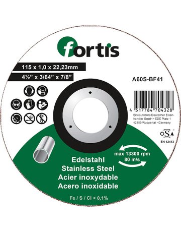 Trennscheibe Edelstahl 115 x 1,0 mm gerade - fortis