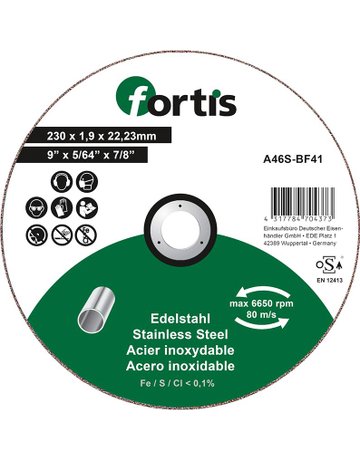 Trennscheibe Edelstahl 230 x 1,9 mm gerade - fortis