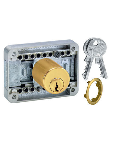 Aufschraub Möbel -Schloss 2828/15-40 RS Zylinder Messing poliert 2 Schl.Umst.Schließung BN0103 - JuNie