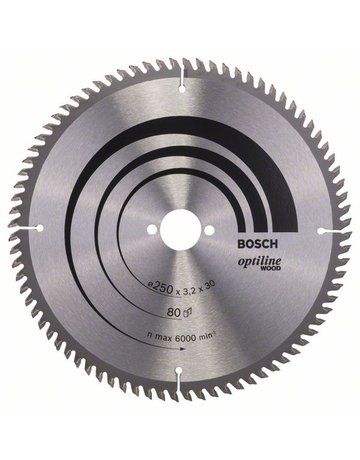 HM-Kreissägeblatt 250x3,2/2,2x30 80Z W Bosc VE à 1 Stück OptilineWood für Tischsäg - BOSCH