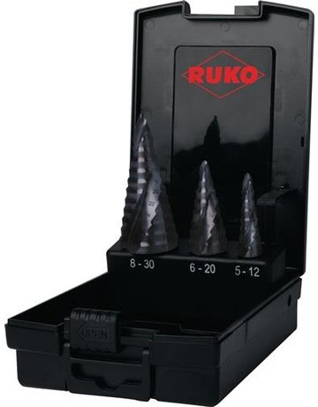 Bild Stufenbohrer-Satz HSS spiralgenutet 3tlg. 5-12/6-20/8-30mm Ku- Kassette ULTIMATE - RUKO-0