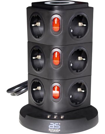 Steckdosenturm, 12 fach, IP 20 - as Schwabe TechnikProdukte
