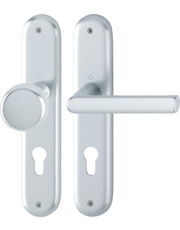 HOPPE Wechselgarnitur Hamburg 53/273P/1700, Langschild, oval, Profilzylinder gelocht, Entfernung 72mm, Vierkant 8mm, Türstärke 35 - 45mm, Befestigungstechnik ohne Stütznocken, silber, naturfarben, eloxiert