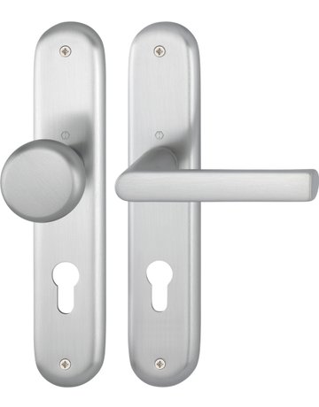 HOPPE Wechselgarnitur Hamburg 53/273P/1700, Langschild, oval, Profilzylinder gelocht, Entfernung 72mm, Vierkant 8mm, Türstärke 35 - 45mm, Befestigungstechnik ohne Stütznocken, grau, edelstahloptik matt, eloxiert