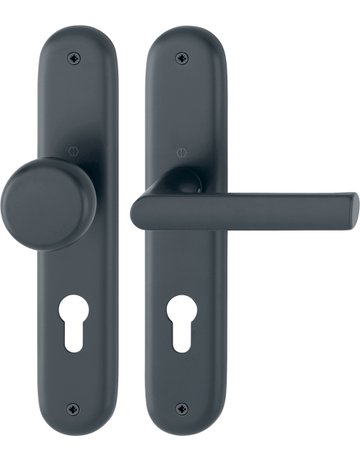 HOPPE Wechselgarnitur Hamburg 53/273P/1700, Langschild, oval, Profilzylinder gelocht, Entfernung 72mm, Vierkant 8mm, Türstärke 35 - 45mm, Befestigungstechnik ohne Stütznocken, schwarz, schwarz matt