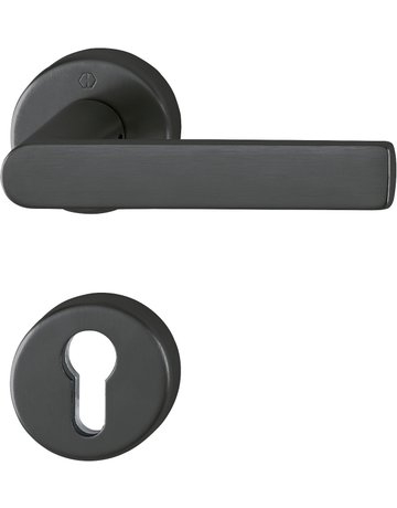 HOPPE Halbgarnitur Los Angeles M1642/42/42S, Rosette, Profilzylinder gelocht, Vierkant 8mm, DIN Links-Rechts, Befestigungstechnik mit Stütznocken, schwarz, schwarz satiniert-Resista®